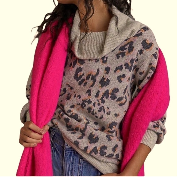 ANTHROPOLOGIE Emmy Cowl Neck Wool Blend Leopard Print Tunic Size M NEW - Picture 2 of 10